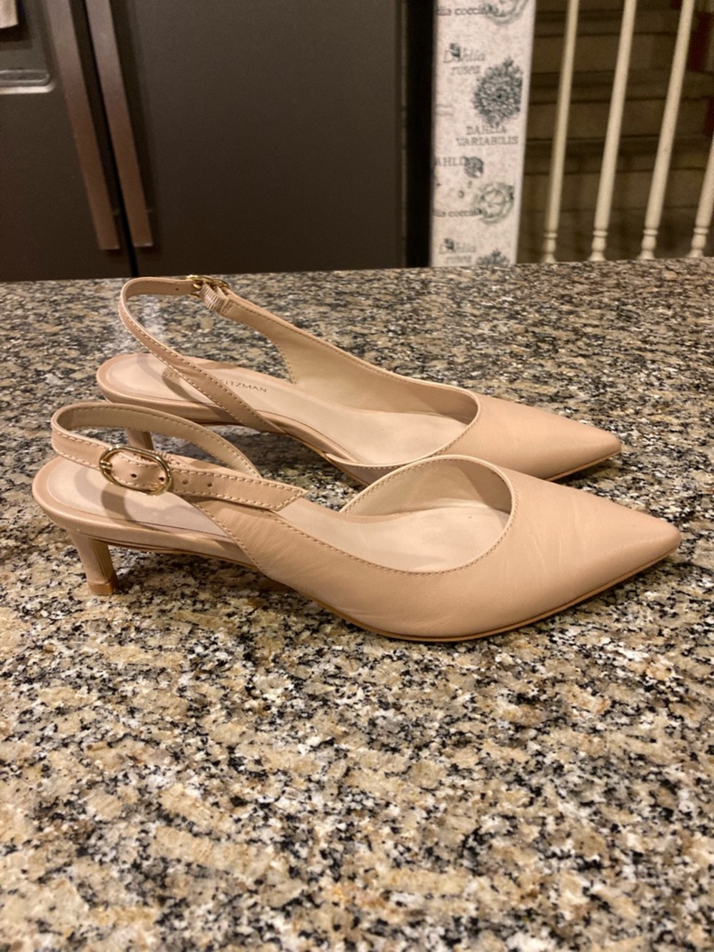 Stuart Weitzman Nude/Beige Pointed-Toe Slingback Kitten Heels Size 6